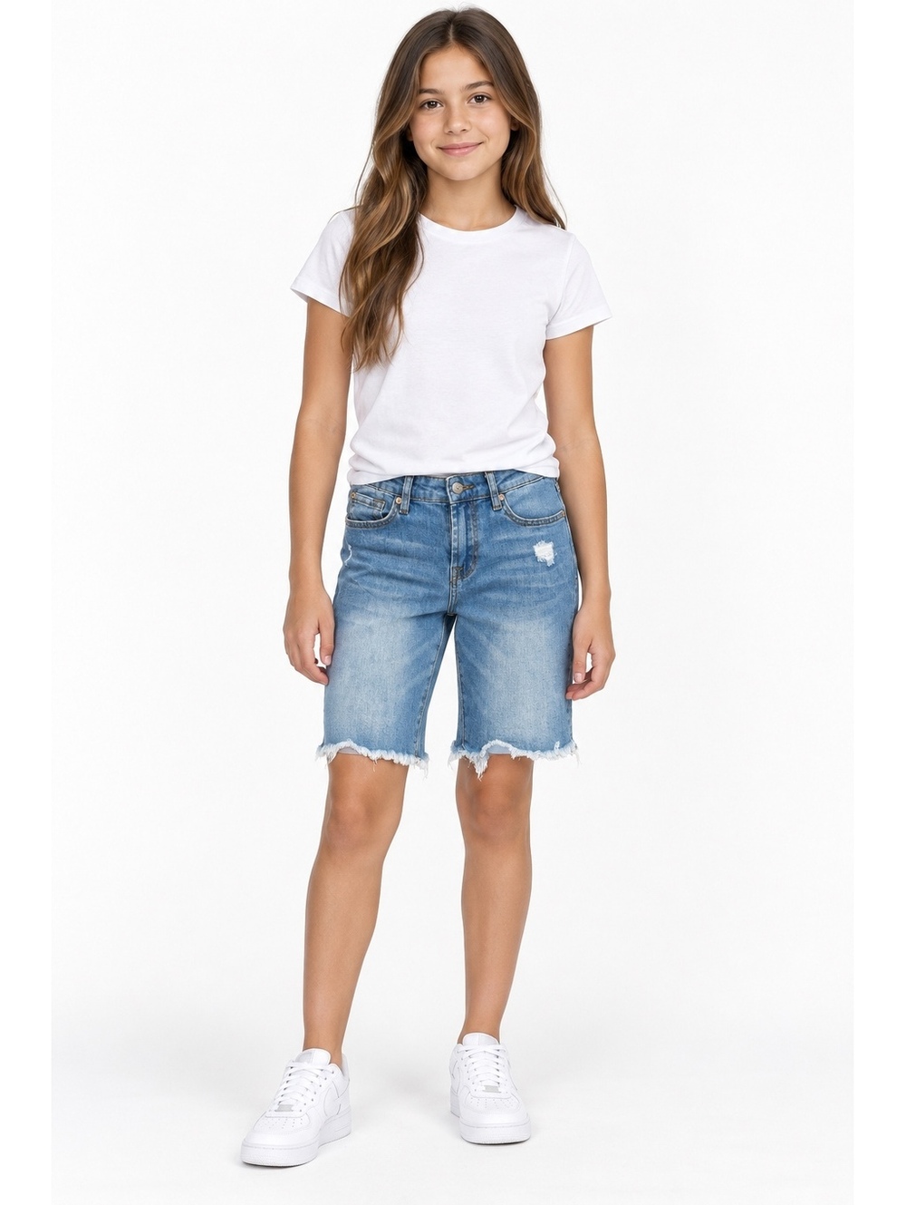 7 For All Mankind Girls' Denim Bermuda Shorts Size 12 with Distressed Details